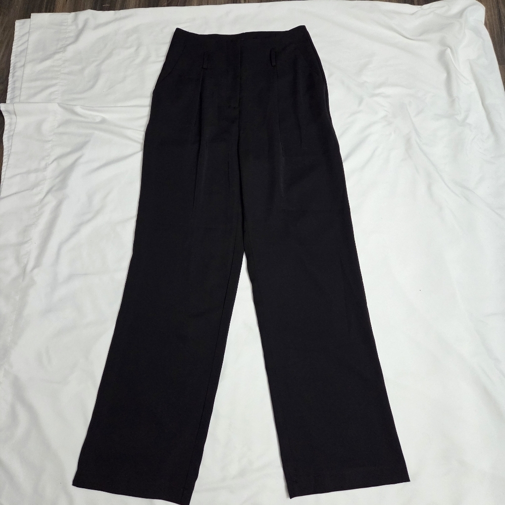 Vero Moda Black High Waisted Wide Leg Pleated Trousers Size 6